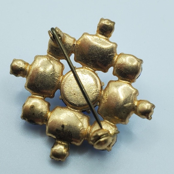 Shades of Blue Rhinestone Brooch Pin Prong Gold Tone Womens Jewelry Fashion - Picture 7 of 12